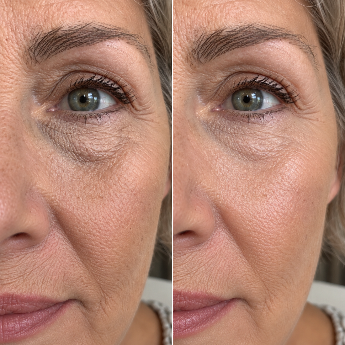 Under-eye fine lines appearing softer after targeted balm application