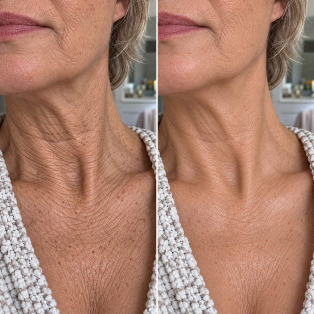 Dry crepey-looking skin with a smoother dewier finish