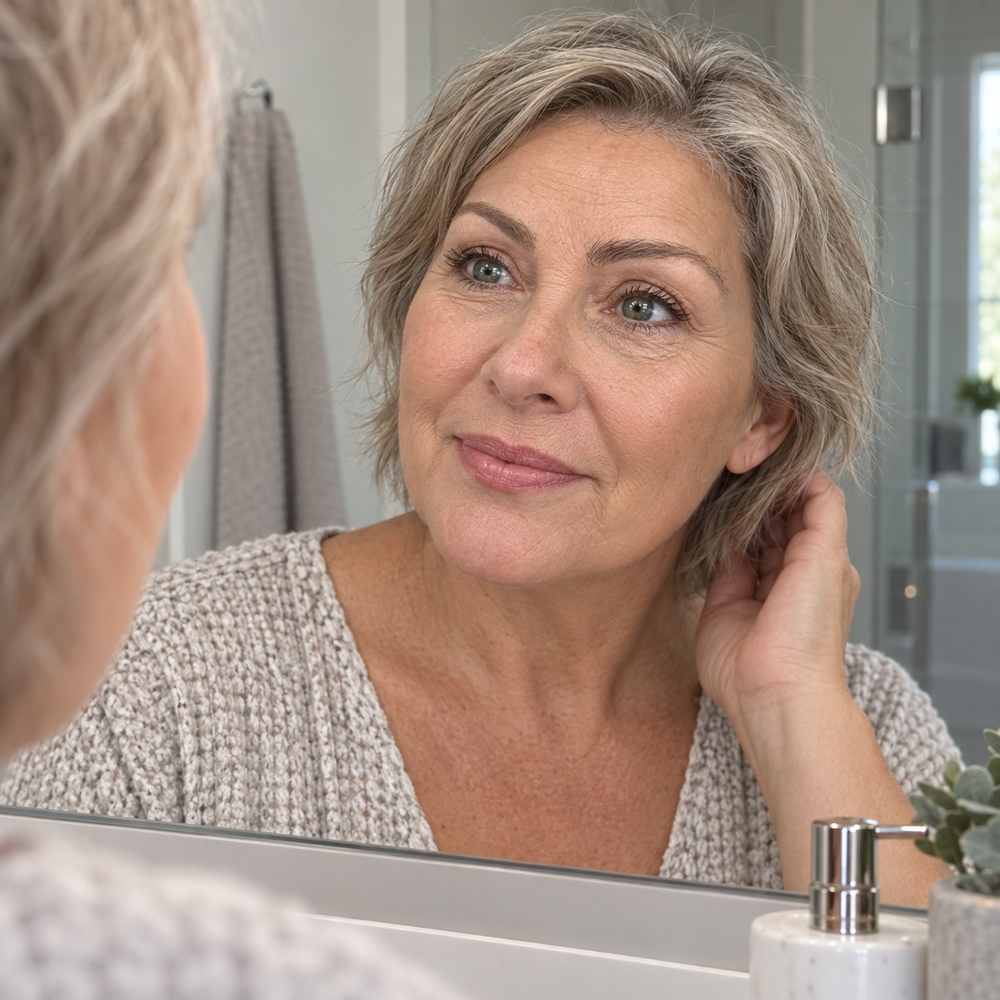A fresh natural-looking makeup finish using less concealer